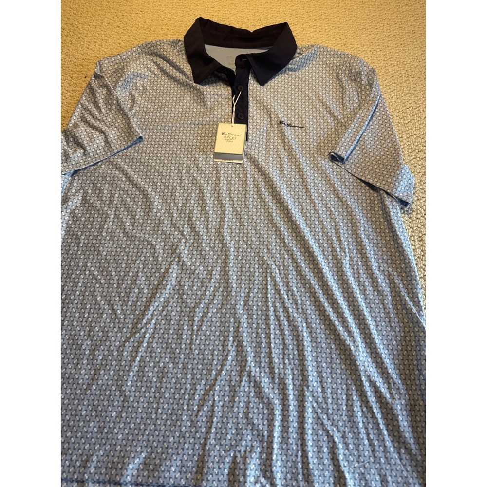 Ben Sherman Sport Golf Polo Blue Geometric Pattern Short Sleeve Mens XL New Tag